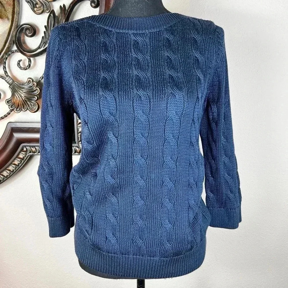 Brooks Brothers 346 Sweaters - Brooks Brothers Women’s Navy Blue Boatneck Cable Knit Sweater Top Size Large